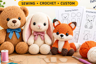 custom plush toy sewing pattern and amigurumi crochet pattern from photo or idea