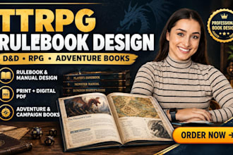 design rpg rulebook ttrpg book layout dnd manual game adventure book PDF design