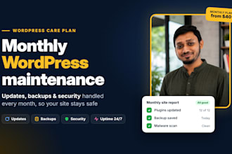 do monthly wordpress website maintenance, updates, backup and security