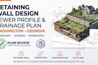 retaining wall and sewer profile design, drainage site plan washington georgia