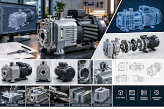 3d cad vacuum pump and industrial machine product design, pump housing