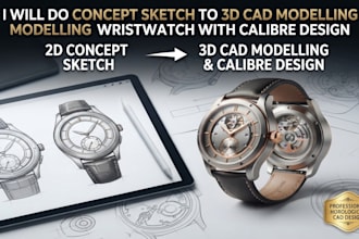 do concept sketch to 3d cad modelling for custom wristwatch with calibre design