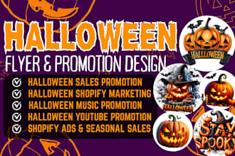 design halloween flyer poster, halloween sales, spooky music, youtube promotion