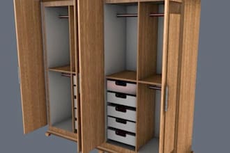 design 3d cad cabinets, wardrobes, kitchen cabinets and custom furniture models