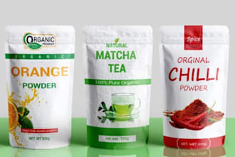 design matcha pouch packaging, japanese tea label and product rendering