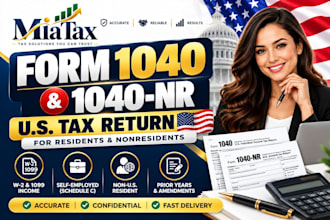 prepare US tax return form 1040 and 1040nr for US residents and non US residents
