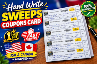 handwrite customize  sweeps coupons codes first hit