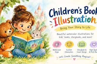 draw children story book illustration watercolor picture and kids book