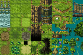 design a pixel art background, tile map and pixel environment for games