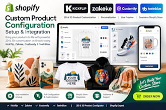 kickflip zakeke customily teeinblue 2d 3d product configuration on shopify store