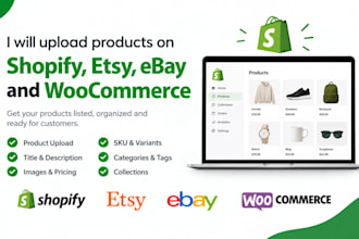 upload products on shopify, etsy, wocommerce, upload product listings