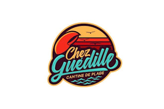 design monogram surf shack cantine logo with 90s vibe