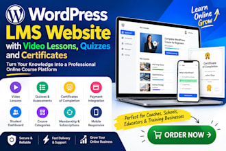 build a wordpress lms website with video lessons quizzes and certificates