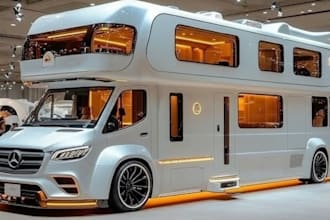 design 3d luxury motorhome, rv, camper van, food truck exterior and interior
