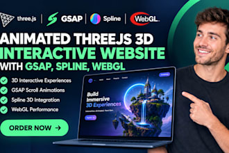 develop animated threejs 3d interactive website with gsap, spline, webgl