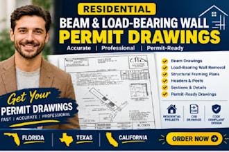 prepare structural residential beam, load bearing wall permit drawings in fl ca