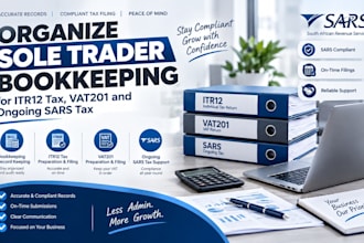 organize sole trader bookkeeping for itr12 tax, vat201 and ongoing sars tax