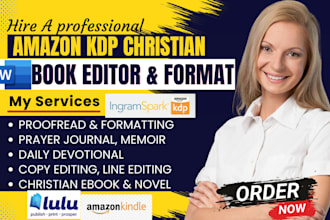 copy edit proofread, format christian books, memoir, novel format kdp journal