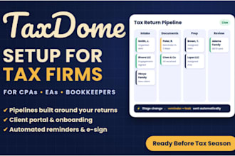 taxdome setup specialist for CPA and tax firms , pipelines, portal, automation