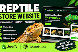 design reptile store website, pet ecommerce shopify website reptile business