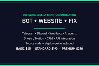 build custom ai bot automation website or fix broken code