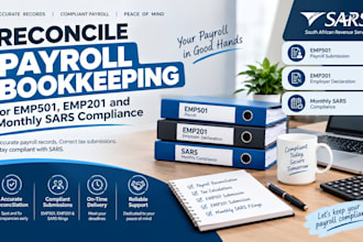 reconcile payroll bookkeeping for emp501, emp201 and monthly sars compliance