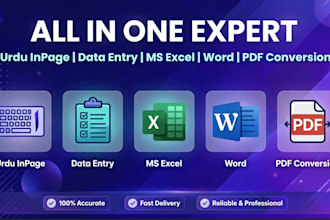 do urdu inpage typing ms excel word PDF to excel expert work
