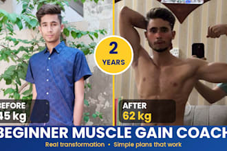 create a beginner muscle gain workout and diet plan