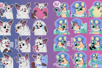 furry stickers telegram stickers discord stickers fursona art sticker pack