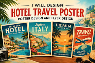 design hotel travel poster, retro poster design, poster design and flyer design