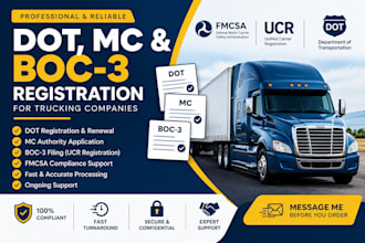handle usdot mc number boc 3 filing, and fmcsa compliance for trucking companies