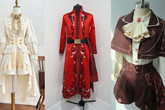 sew fabric cosplay outfits and cosplay accessories, capes, gloves and headpieces