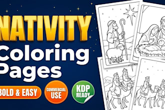draw bold and easy christian nativity coloring pages for KDP