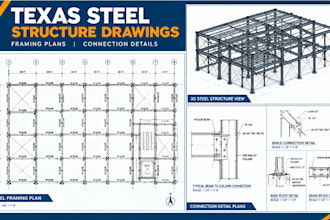 create texas steel structure drawings, framing plans and connection detail plans