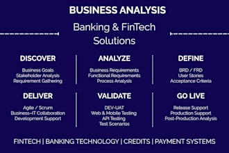 provide business analysis, requirements and uat for fintech