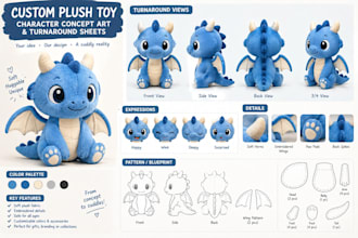 design custom plush toy character concept art and turnaround sheets