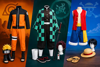 design and sew custom anime cosplay costumes, outfits, coats and fabric designs