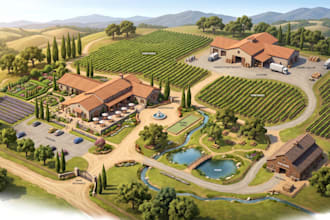 design illustrated vineyard map, winery map, farm map, orchard and land map