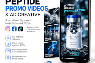 create peptide promo video and peptide ads creative for meta and tiktok