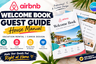 create airbnb welcome book guest guide house manual vacation rental canva design
