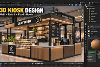design 3d mall kiosk retail store food cart stand and realistic blender render