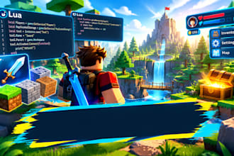 develop full roblox game with lua scripting, roblox map building, weapon and gui