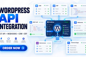 integrate wordpress rest api, webhooks, xml, crm, erp and third party data flow