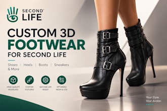 custom second life 3d shoes second life 3d footwear second life mesh 3d shoes