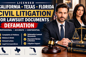 licensed california texas florida civil litigation for lawsuit lawyer defamation