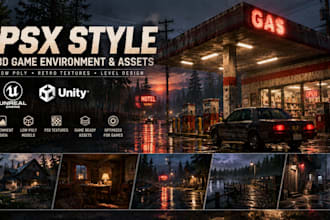 create psx style low poly 3d game environment asset in unreal engine or unity 3d