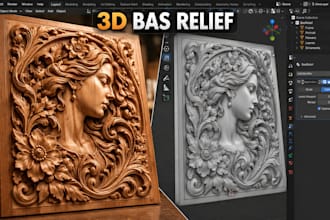 create 3d bas relief cnc stl model in blender zbrush solidworks for wood carving