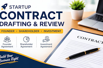 draft shareholder, founder and investment contracts agreement for startup