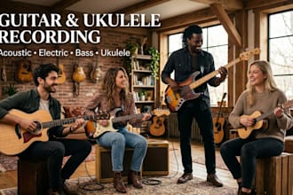 record acoustic guitar, electric guitar, bass guitar, ukulele for your song