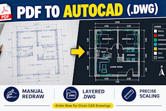 convert PDF or hand sketch to clean autocad dwg drawing